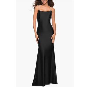 La Femme Sleeveless Jersey Gown with Train